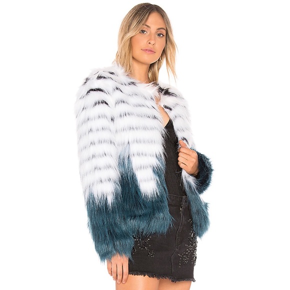 Faux Fur Jacket White & Teal from REVOLVE - Picture 2 of 8